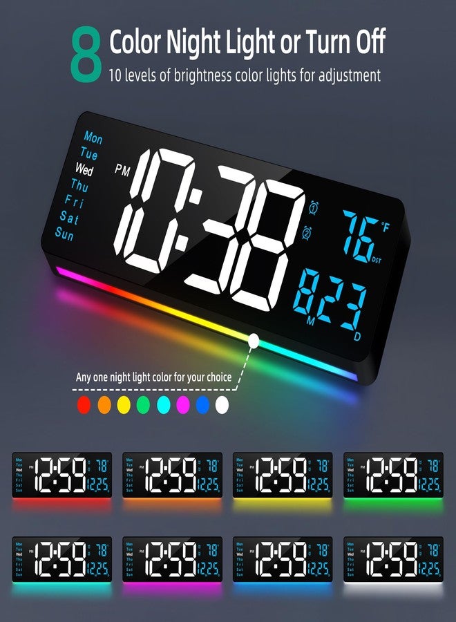 LEIKE 16" Large Digital Wall Clock Timer,Remote Control,2 Alarms, LED Display,Auto DST,Temperature,Modern Night Light Clock for Living Room,Bedroom,Desk,Mounted Decor(Black,White Blue LED) - Image 5